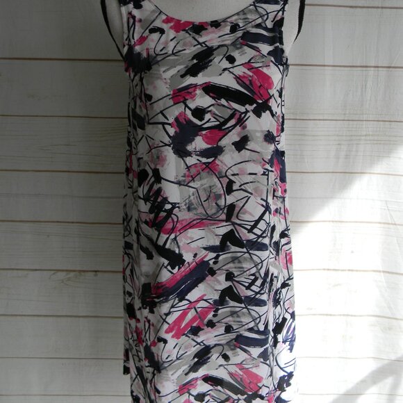 Nic+Zoe Dress  PINK/WHITE/NAVY BLUE  Abstract Sleeveless Sheath SZ S TIE BACK - Picture 1 of 3